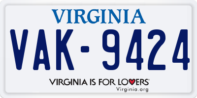 VA license plate VAK9424