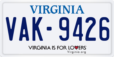 VA license plate VAK9426