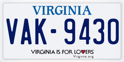 VA license plate VAK9430
