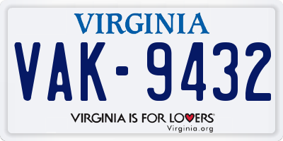 VA license plate VAK9432