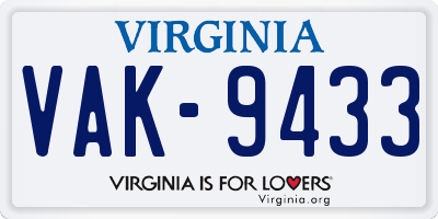VA license plate VAK9433