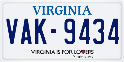 VA license plate VAK9434