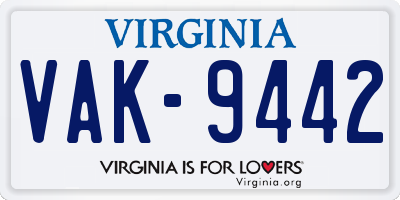 VA license plate VAK9442