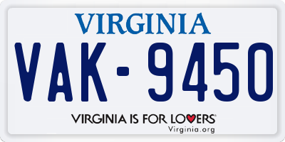 VA license plate VAK9450