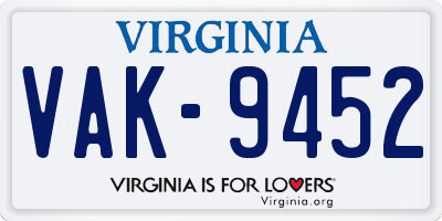 VA license plate VAK9452