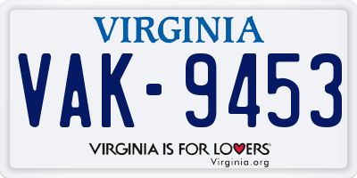 VA license plate VAK9453