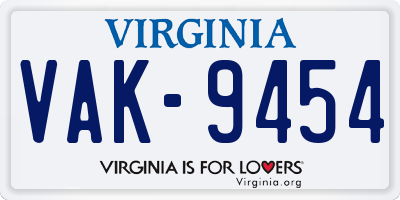 VA license plate VAK9454