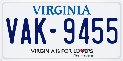 VA license plate VAK9455