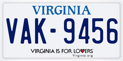 VA license plate VAK9456
