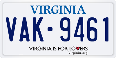 VA license plate VAK9461