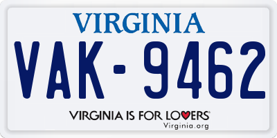 VA license plate VAK9462