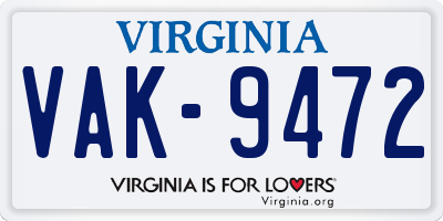 VA license plate VAK9472