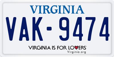 VA license plate VAK9474