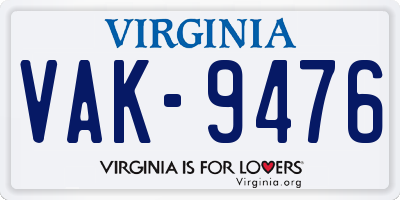VA license plate VAK9476