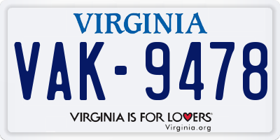 VA license plate VAK9478