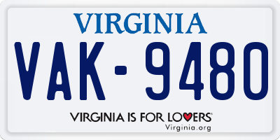 VA license plate VAK9480