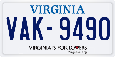 VA license plate VAK9490