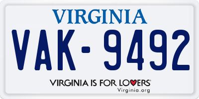 VA license plate VAK9492