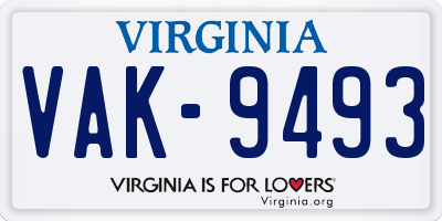 VA license plate VAK9493