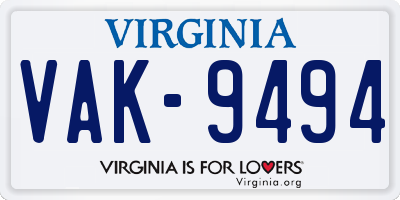 VA license plate VAK9494