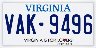 VA license plate VAK9496