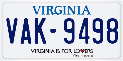 VA license plate VAK9498