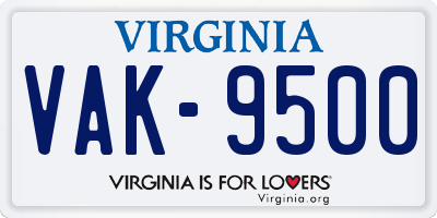VA license plate VAK9500