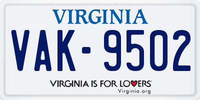 VA license plate VAK9502