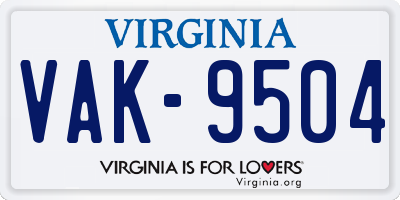 VA license plate VAK9504
