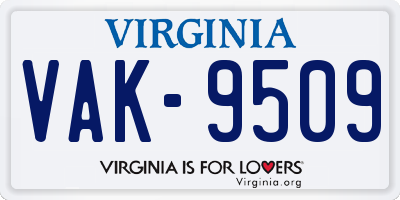 VA license plate VAK9509