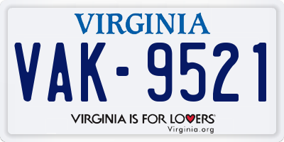 VA license plate VAK9521