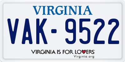 VA license plate VAK9522