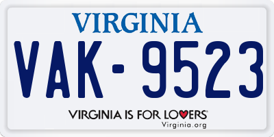 VA license plate VAK9523