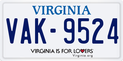 VA license plate VAK9524