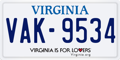 VA license plate VAK9534