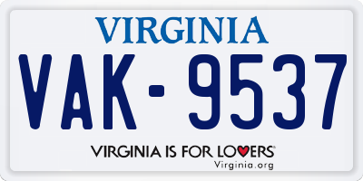 VA license plate VAK9537