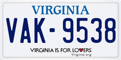 VA license plate VAK9538