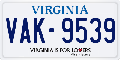 VA license plate VAK9539