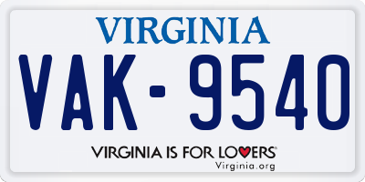 VA license plate VAK9540