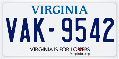 VA license plate VAK9542
