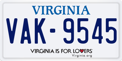 VA license plate VAK9545