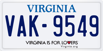 VA license plate VAK9549