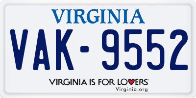 VA license plate VAK9552