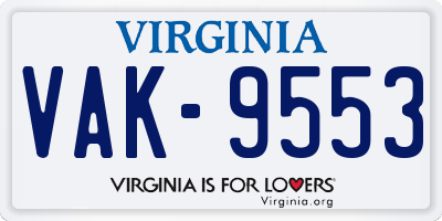 VA license plate VAK9553