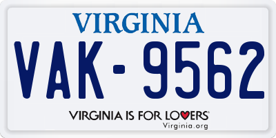VA license plate VAK9562