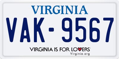 VA license plate VAK9567