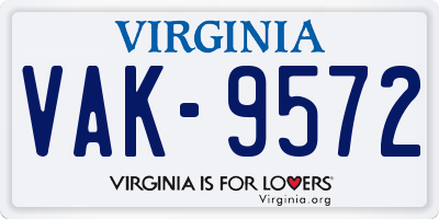 VA license plate VAK9572