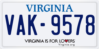 VA license plate VAK9578