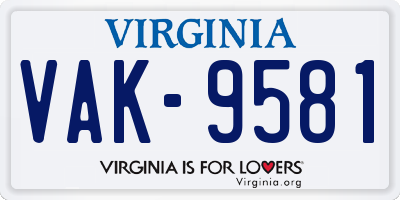 VA license plate VAK9581