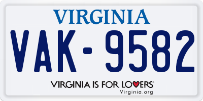 VA license plate VAK9582